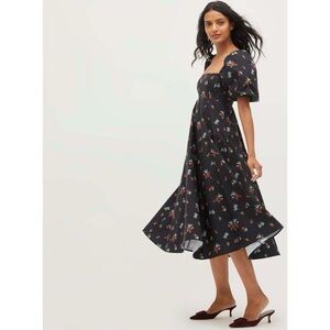 HILL HOUSE HOME Women's Matilda Dress, Black Ikat Floral Taffeta